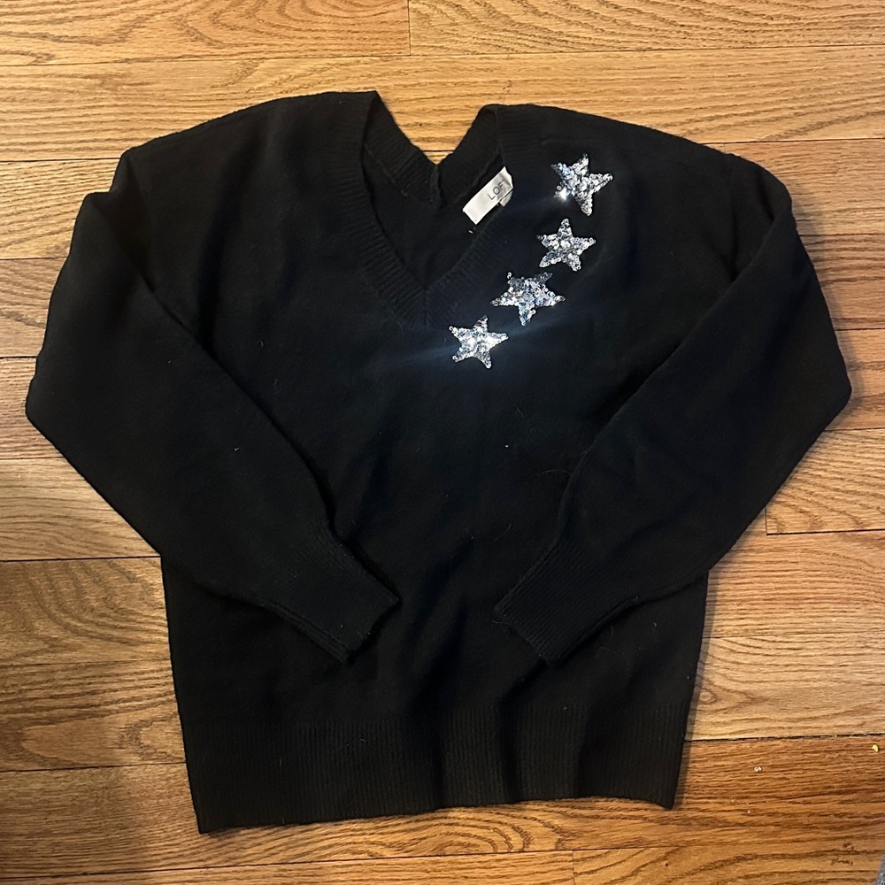 Loft V-Neck Sweater with Silver Star Accents
